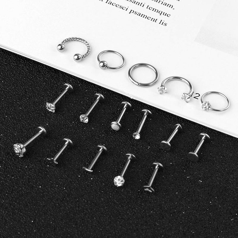 ONESING 18 Pcs 16G Tragus Earrings for Women Piercing Jewelry Cartilage Earring Studs Barbell Lip Stainless Steel - Image 4